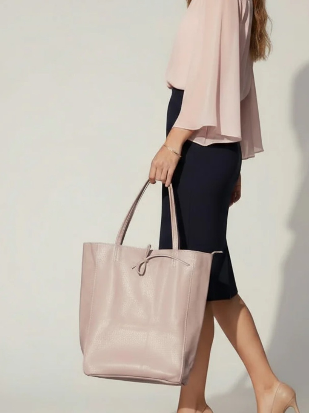 Women's Blush Pink Full Grain Leather Tote Bag, Made in Italy
